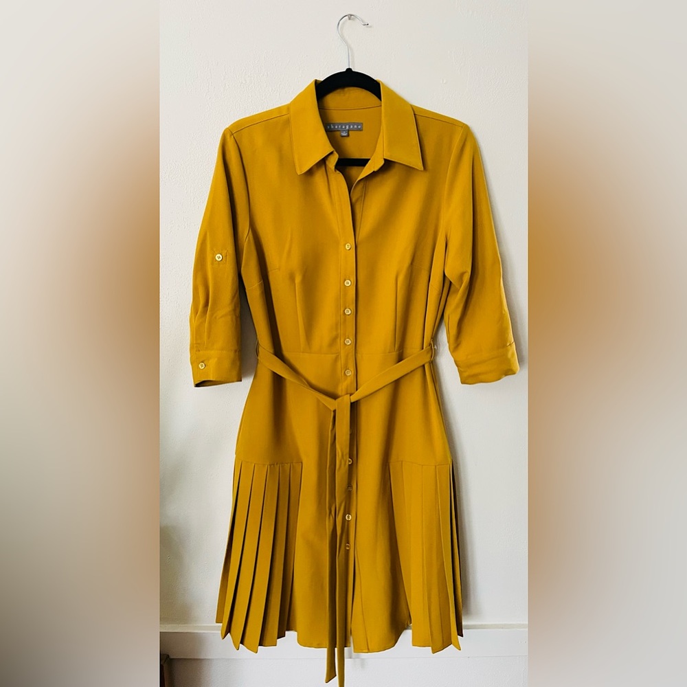 Sharagano Mustard Yellow 3/4 Sleeve Dress - size 8